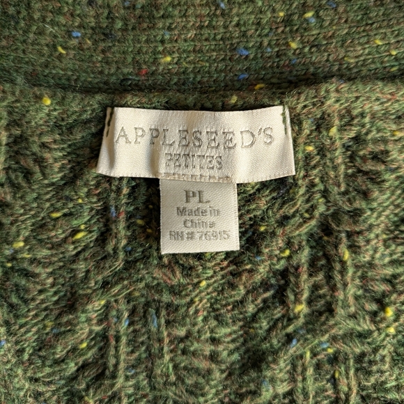 Appleseeds Quality Petite Large V-neck Cardigan Donegal Braided Green Wool Blend - Picture 10 of 13